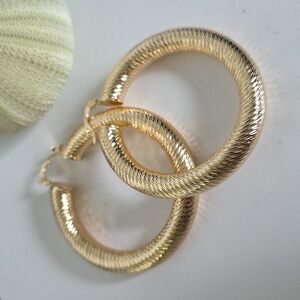 Gold Chunky Round Swirl Hoop Earrings